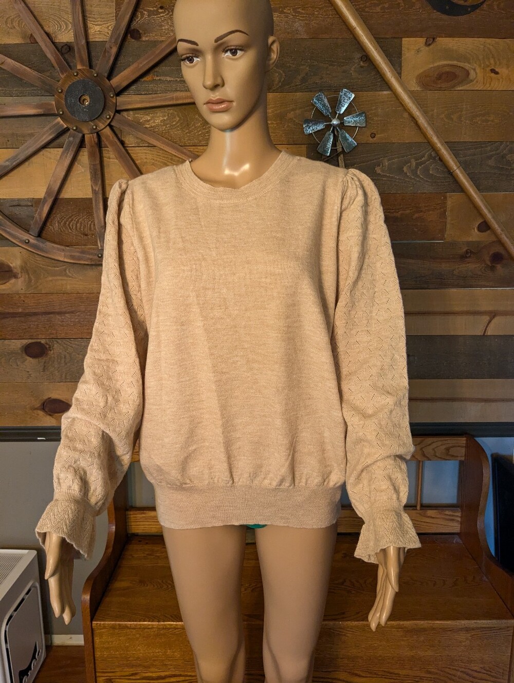 Zac & Rachel Pointelle Puff Sleeve Knit Sweater NWT